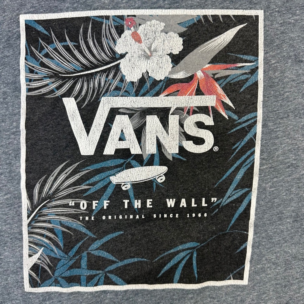 Vans Mens Custom Fit Graphic T-Shirt Gray Large Off The Wall Tropical Floral - Picture 2 of 8